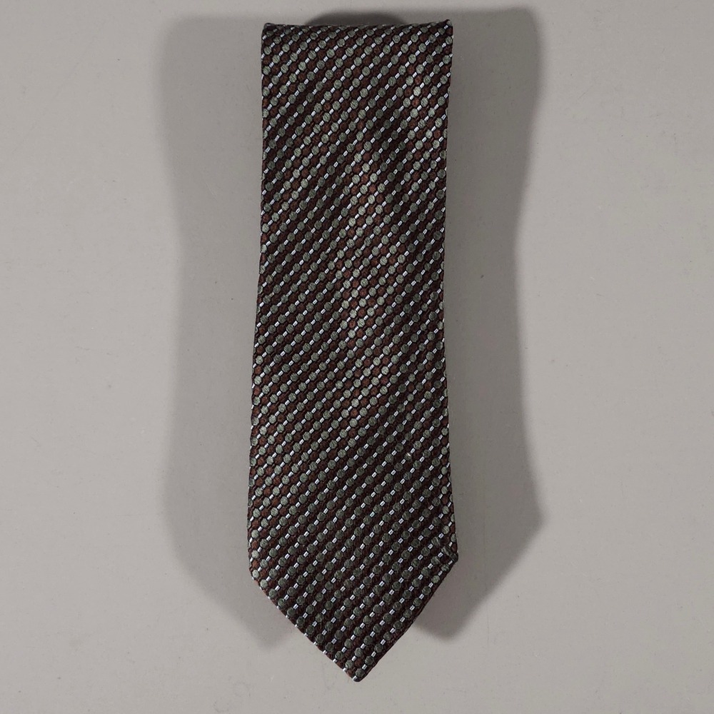Canali Tie Mens OS Brown Geometric Silk Made in Italy Patterned Necktie